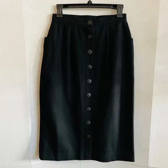 Vintage 80s Size 8 Forenza Skirt - Black Wool Pockets Buttons Sportwear - Picture 3 of 8